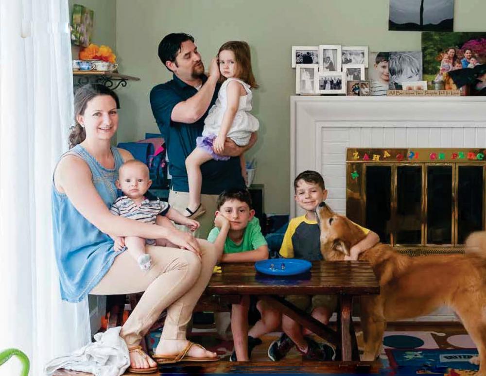 Coffee Bourne with her husband Adam and four children, (L to R) Jonah, Elia, Luca and Dominic. Photo: Tom Kojcsich, VCU University Marketing.