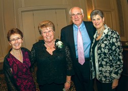(L to R) Barbie Dunn, Ph.D., Mimi Bennett, Joe Teefey and Judy Collins in 2012. That year, Barbie, Joe and Judy announced the launch of the Clinical Scholars Program. The first three Clinical Scholars awards were named to honor Mimi Bennett.