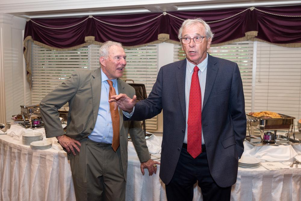 Bill “Bunny” Paulette, one of Charlie Bryan’s Brother Rats, delivers remarks at the reception in Charlie’s honor. Bunny shared an anecdote highlighting the fact that he was out of the country for the first two weeks of fundraising for Charlie’s research fund. When he returned ready to devote his time and energy to helping the effort, he was surprised to hear from Brother Rat John Ishon that the funds had already been raised — a testament to how much each person who was asked cared about Charlie.